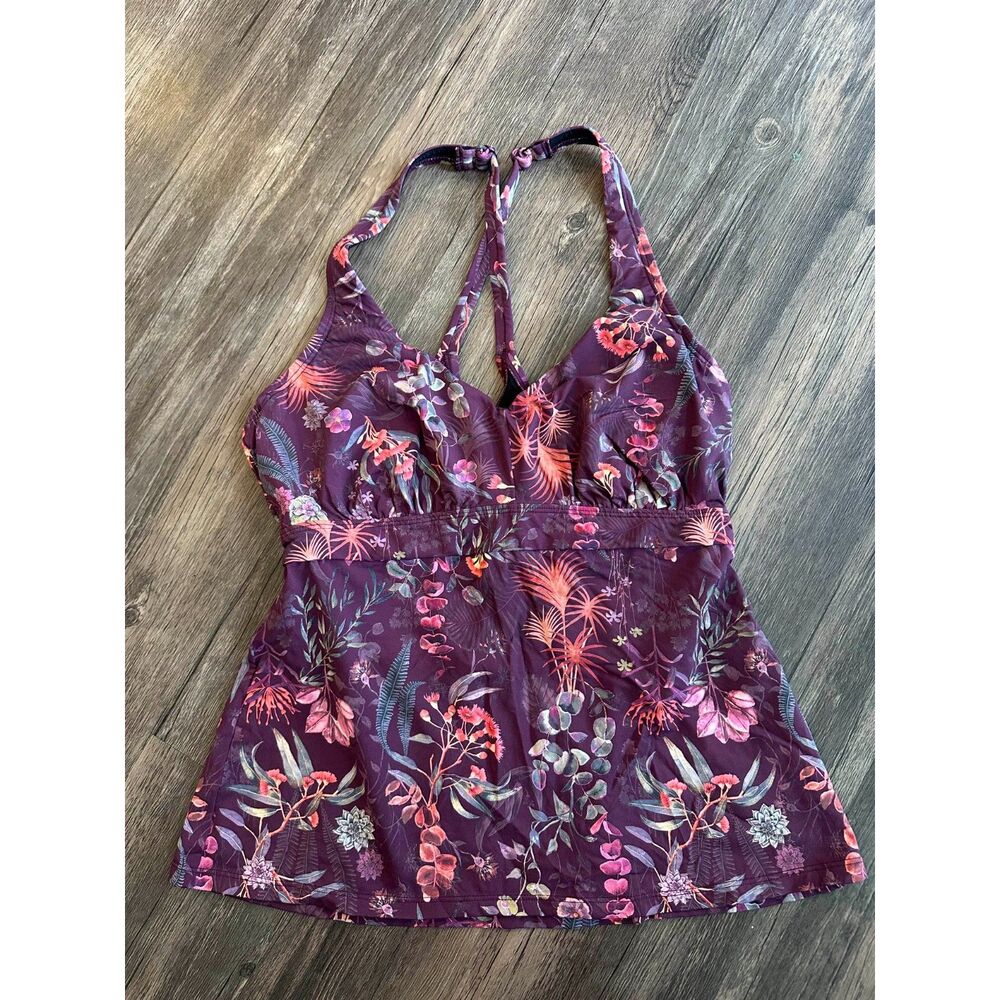 Title Nine Underwire Tankini Top: Phenom Botanique (Rich Fig) Swim Top – 36C